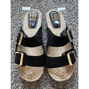 Haute Hippie Nikki Womens Slides 9.5 Black Leather Sandals Double Strap Shoes